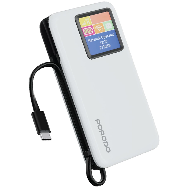 مودم همراه پاوربانک PORODO 4G 10000mAh 20W سفید